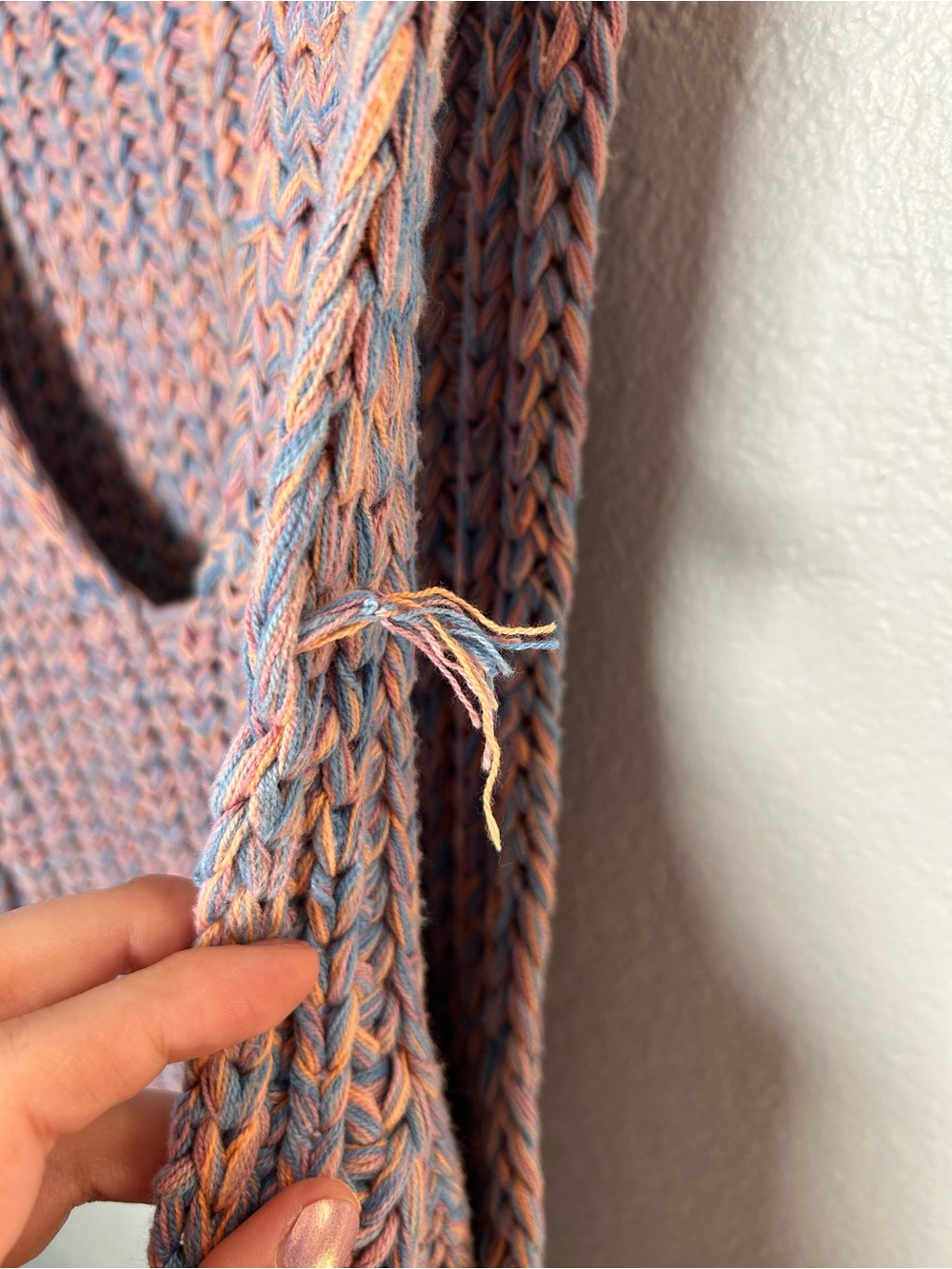 Free People Hoopla Blue-Peach-Purple chunky Braided Knit oversized Tank vest XS - Picture 9 of 9